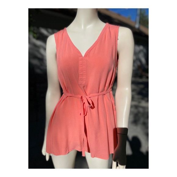 Thyme Maternity Tunic Tank Top V Neck Tie Waist Sz S - Picture 2 of 15